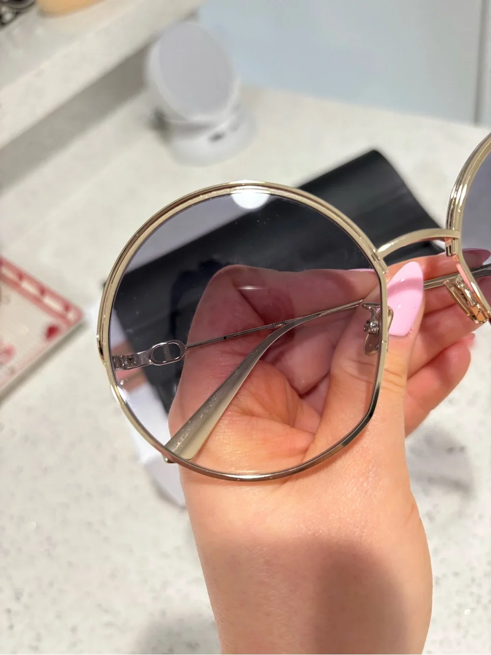 Christian Dior Gold Round Frame Sunglasses with Black Gradient Lenses